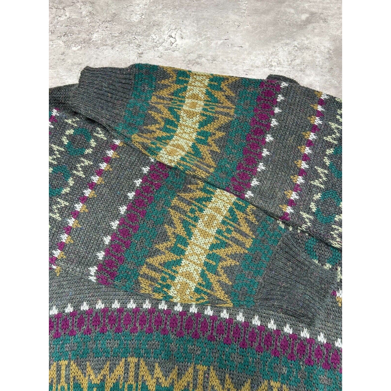 Vintage 80s/90s Sears Abstract Striped Ribbed Pullover Knit Sweater Size XL