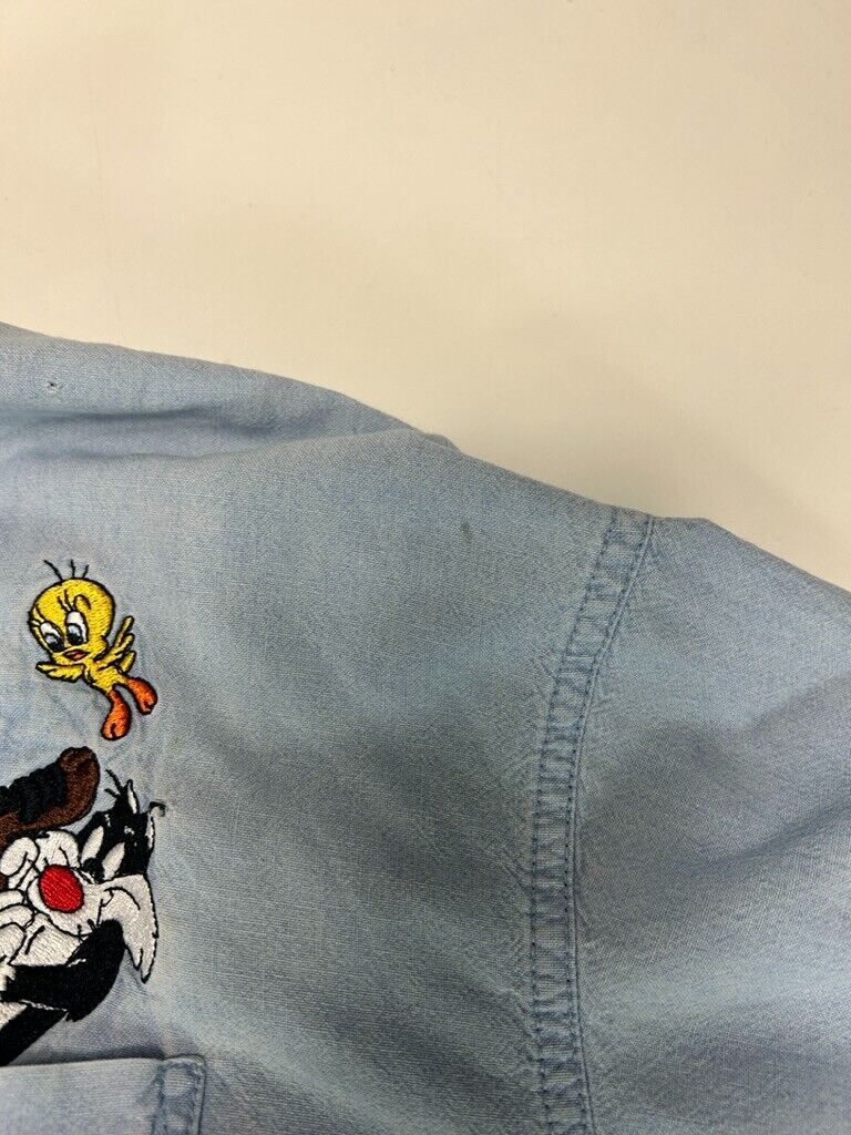 Vintage 1998 Looney Tunes Embroidered Long Sleeve Button Up Shirt Sz XL