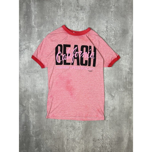 Vintage 80s/90s California Beach Destination Spellout Ringer T-Shirt Size Large