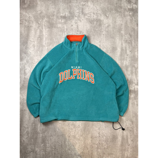 Vintage 90s Miami Dolphins NFL Embroidered 1/4 Zip Fleece Sweatshirt Size 2XL