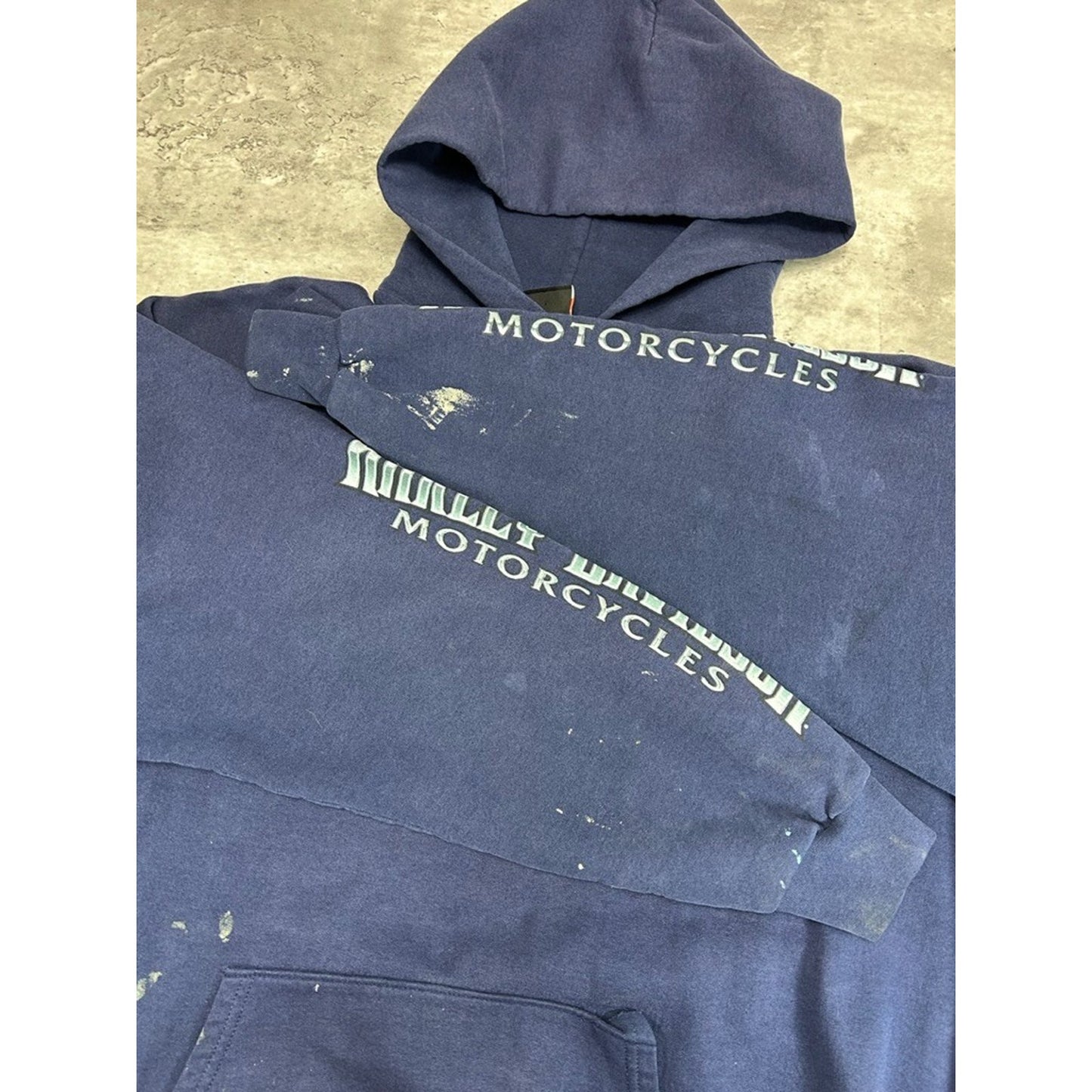 Harley Davidson Sleeve Spellout Graphic Pullover Hooded Sweatshirt Size XL