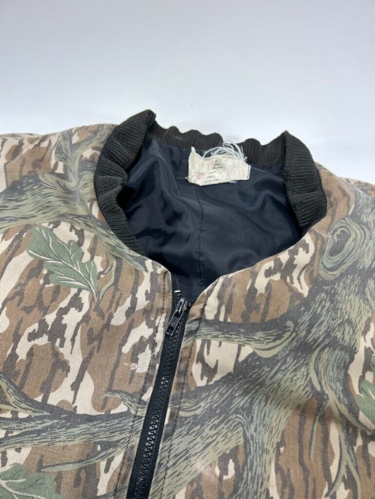 Vintage 90s Mossy Oak Tree Camo Full Zip Insulated Hunting Bomber Jacket Sz XXL