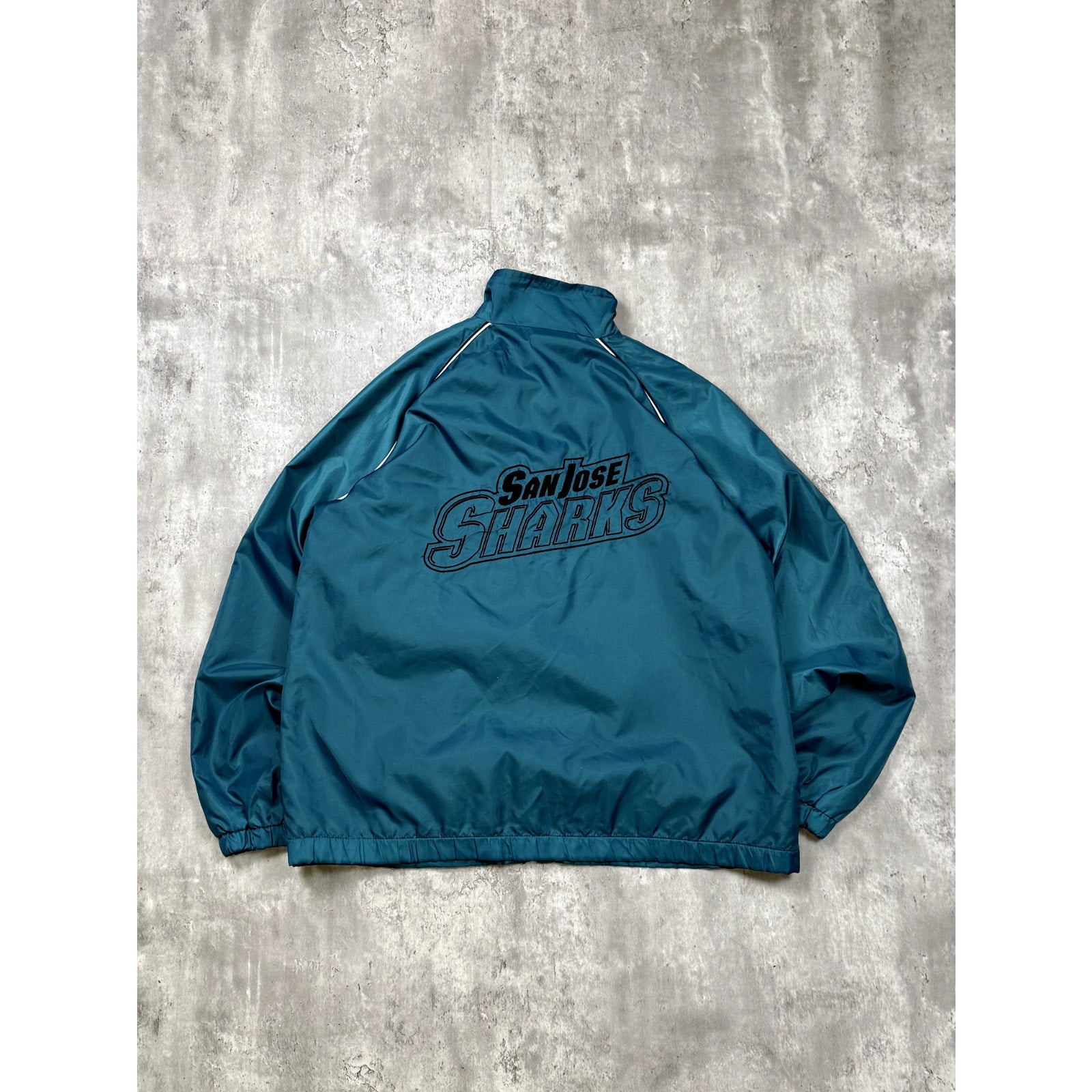Vintage San Jose Sharks NHL Embroidered Logo Windbreaker Jacket Size Large