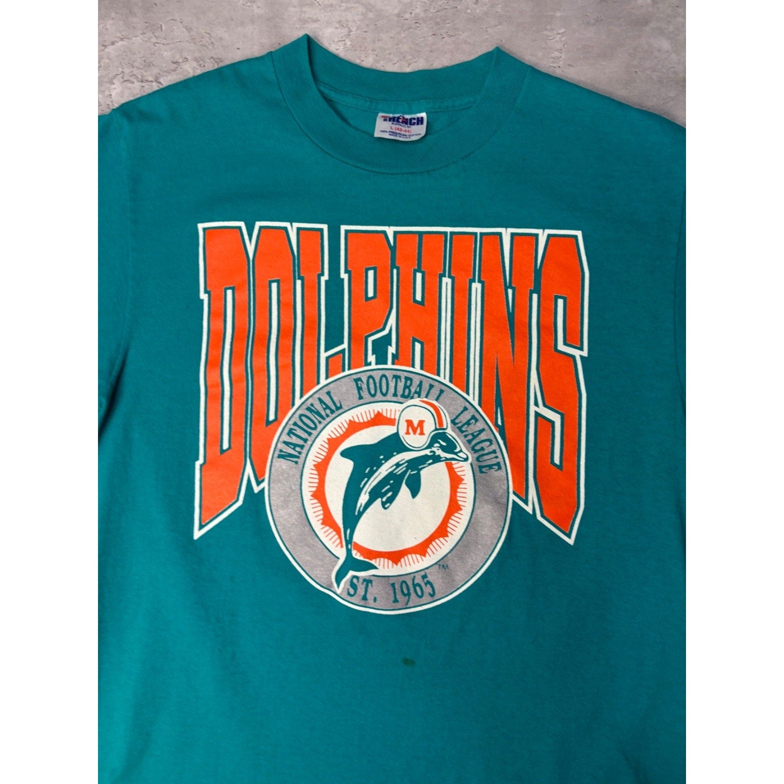 Vintage 90s Miami Dolphins NFL Spellout Graphic Football T-Shirt Size Large