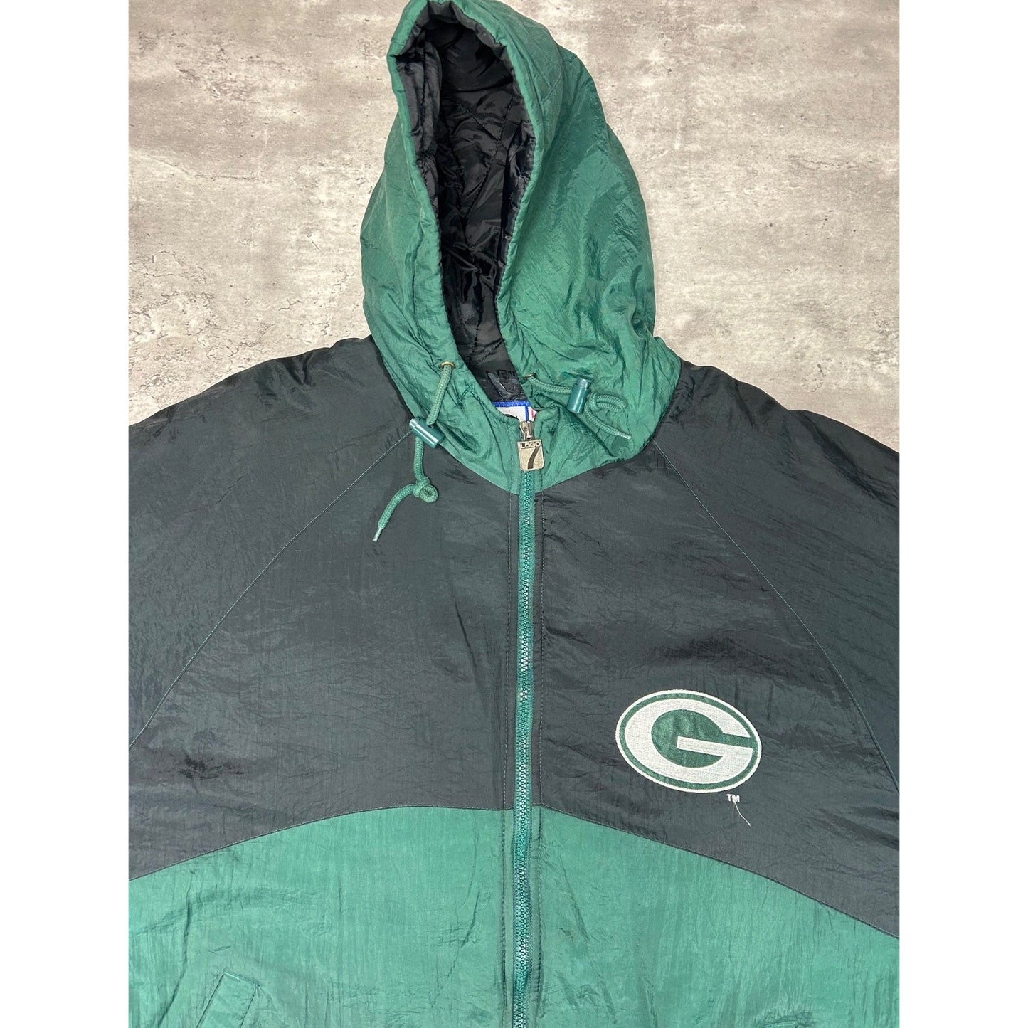 Vintage 90s Green Bay Packers NFL Insulated Full Zip Hooded Jacket Size Large