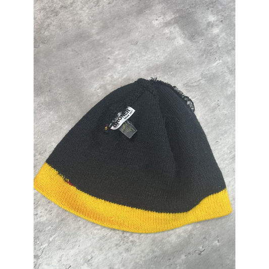 Vintage Graphic Flame Print Beanie Hat OSFA Black/Yellow