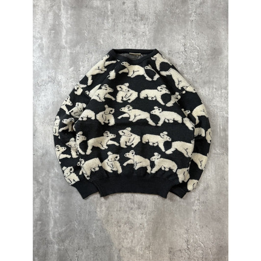 Vintage 90s Hysport Koala All Over Print Pullover Knit Sweater Size Medium
