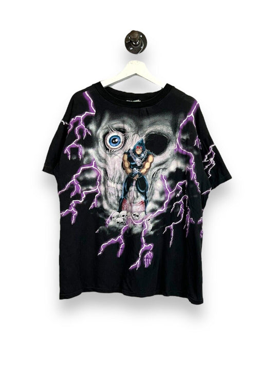 Vintage 90s American Thunder Executioner Lightning Skull Graphic T-Shirt Size XL