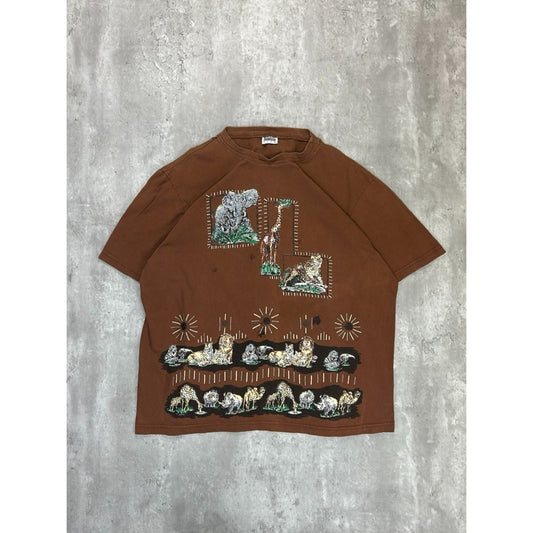 Vintage 90s Simply Editions Animal Graphic Nature T-Shirt Size XL Brown