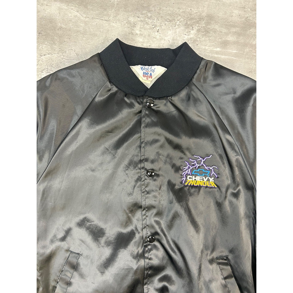 Vintage 80s/90s Chevrolet Thunder Embroidered Satin Bomber Jacket Size Medium
