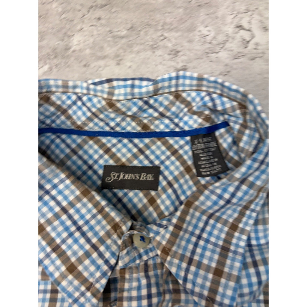 Vintage St. Johns Bay Single Pocket Plaid Cropped Button Up Shirt Size XL