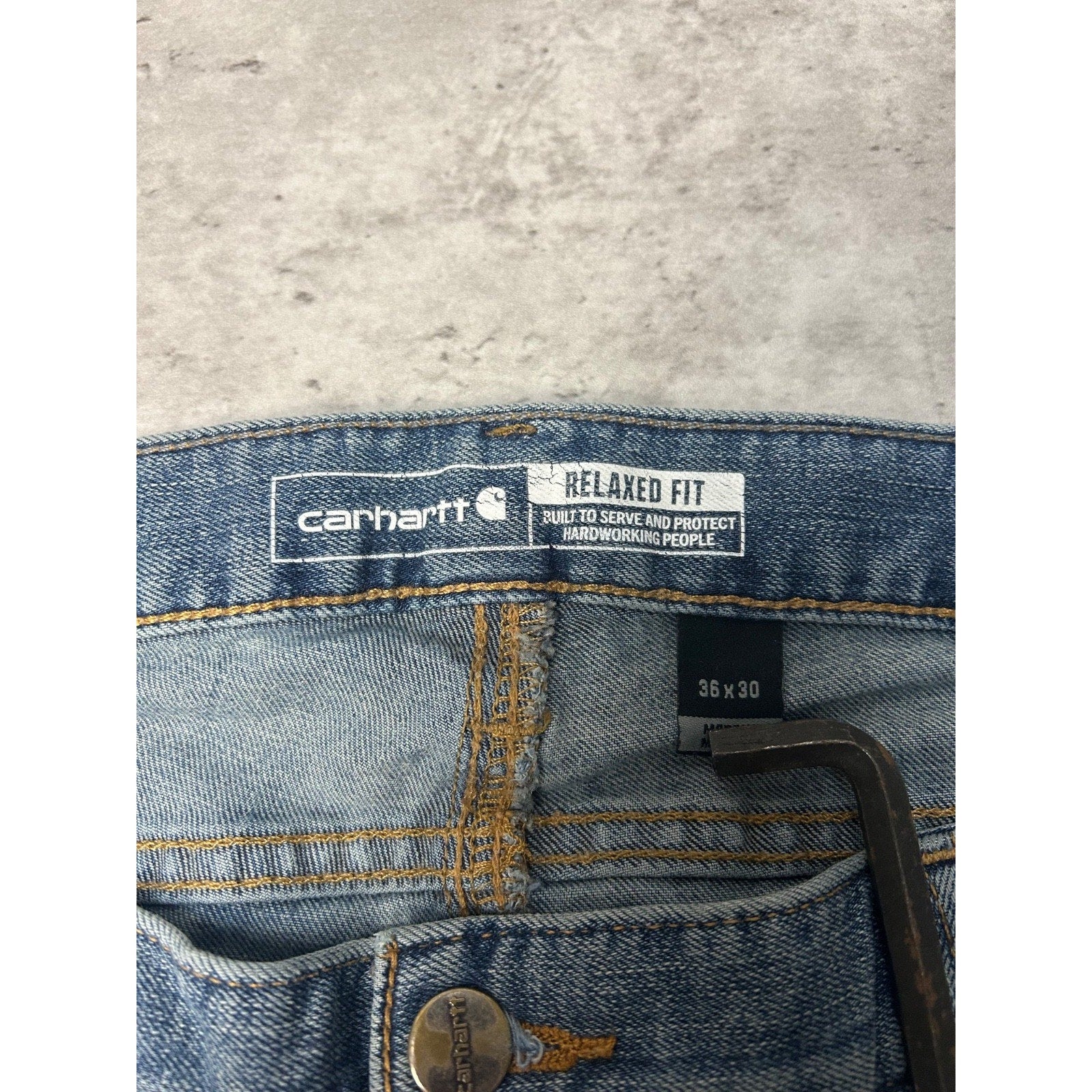 Carhartt Relaxed Fit Dark Wash Denim Workwear Pants Size 36