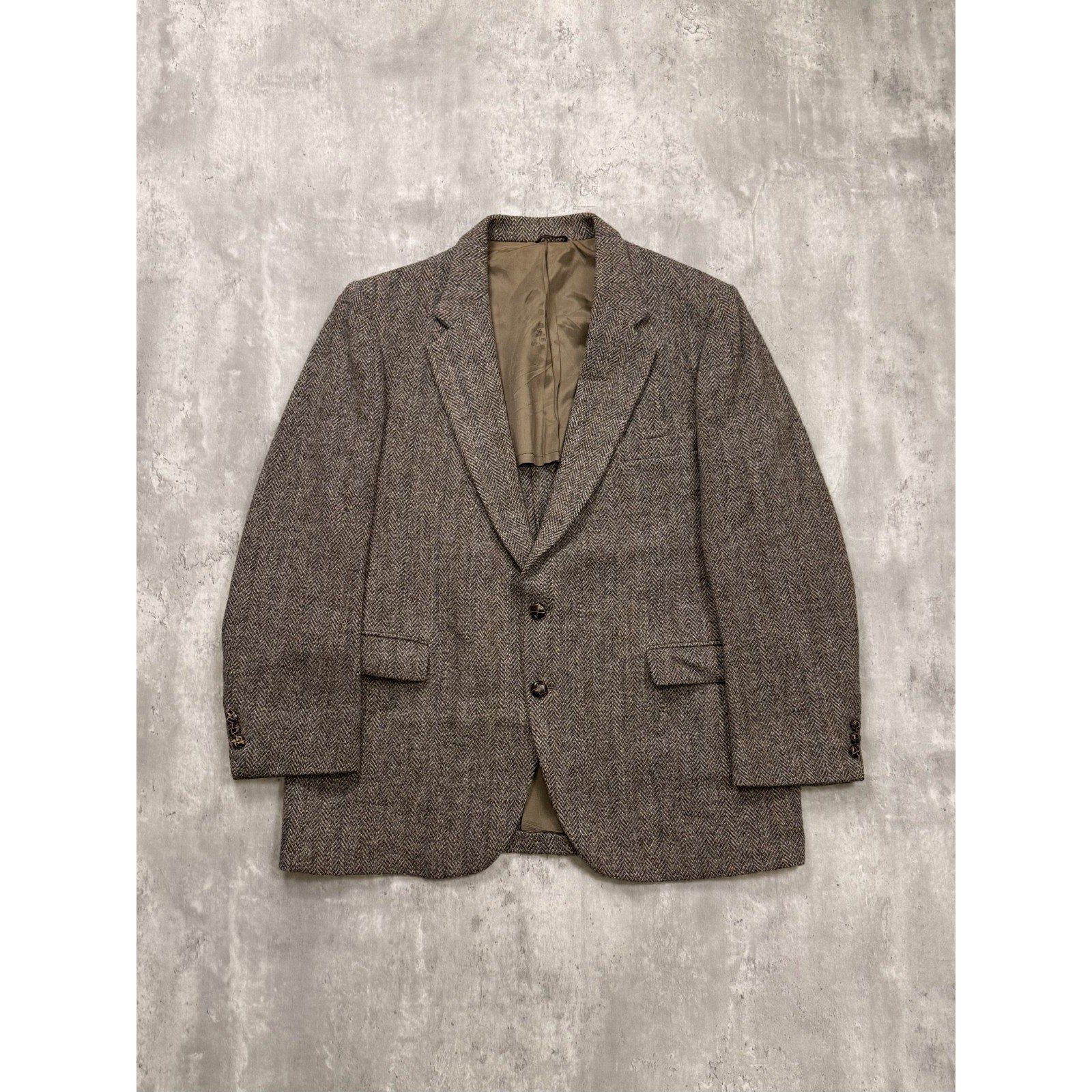 Vintage 1980s/90s Harris Tweed Brown Herringbone Sport Jacket Size XL