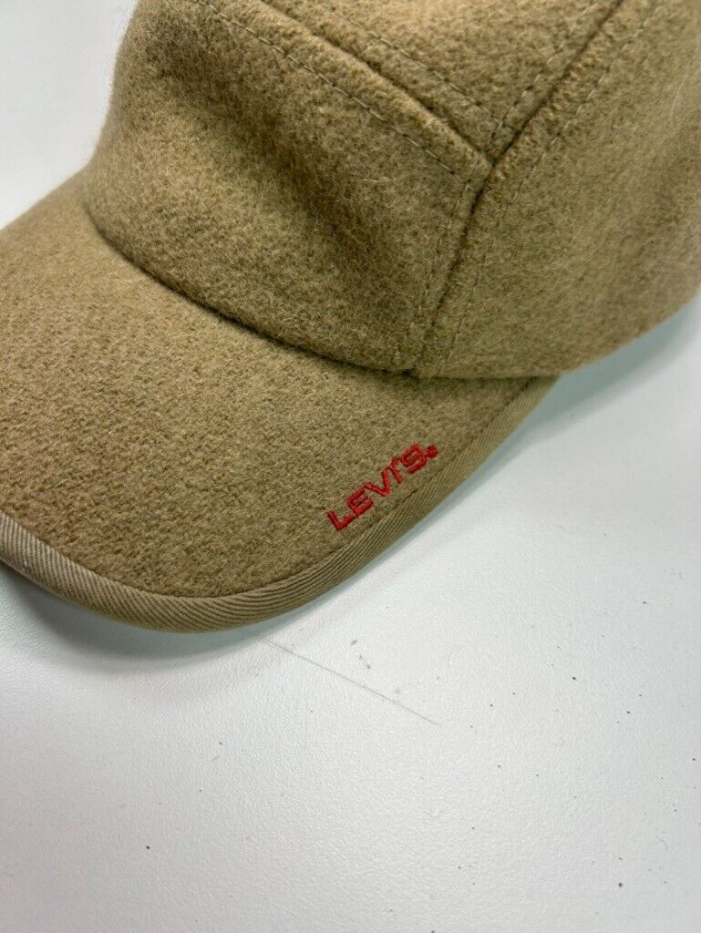 Vintage Levi's Red Tab Embroidered Wool Five Panel Strapback Hat OSFA Beige