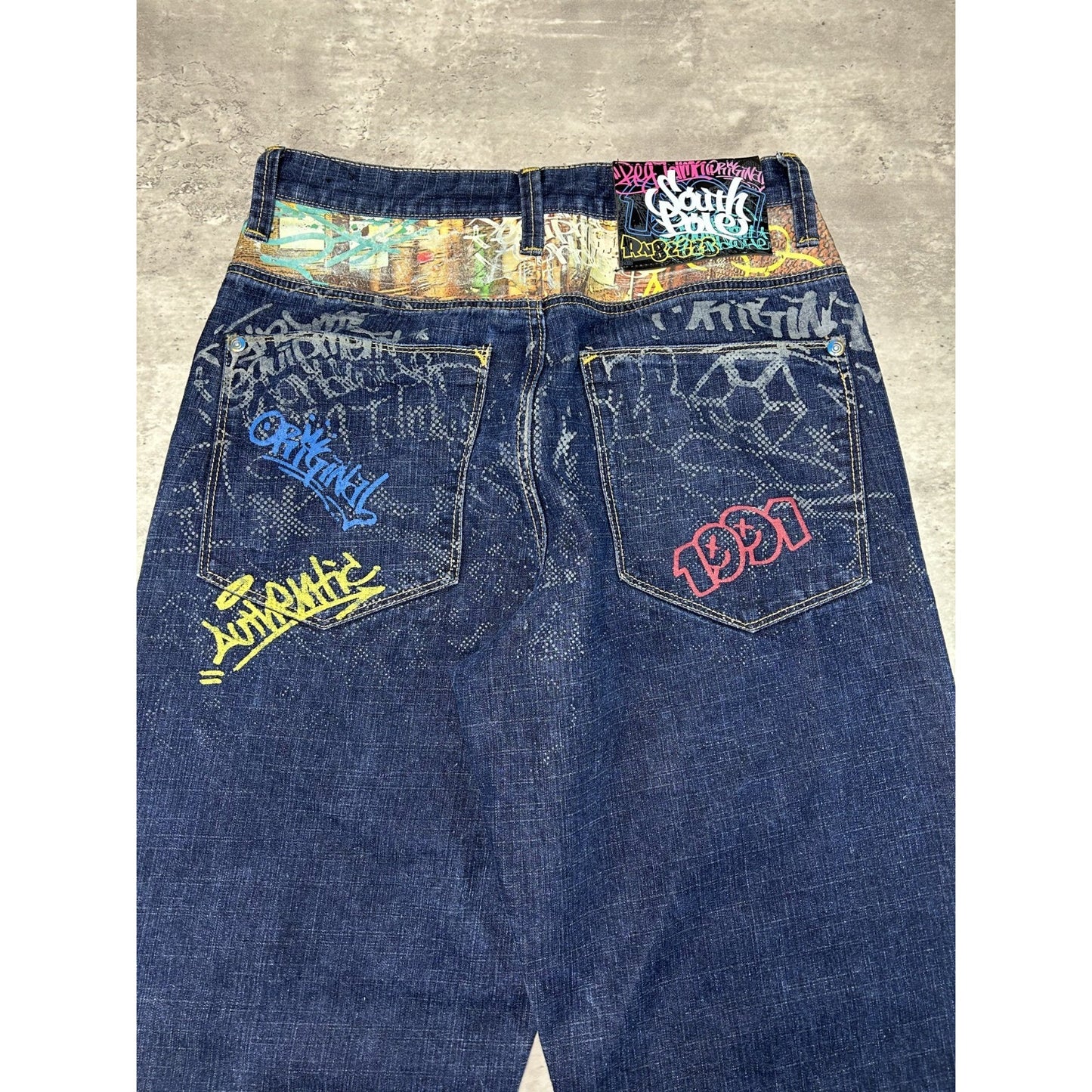 Vintage Y2K Southpole Baggy Fit Embroidered Dark Wash Denim Pants Size 33