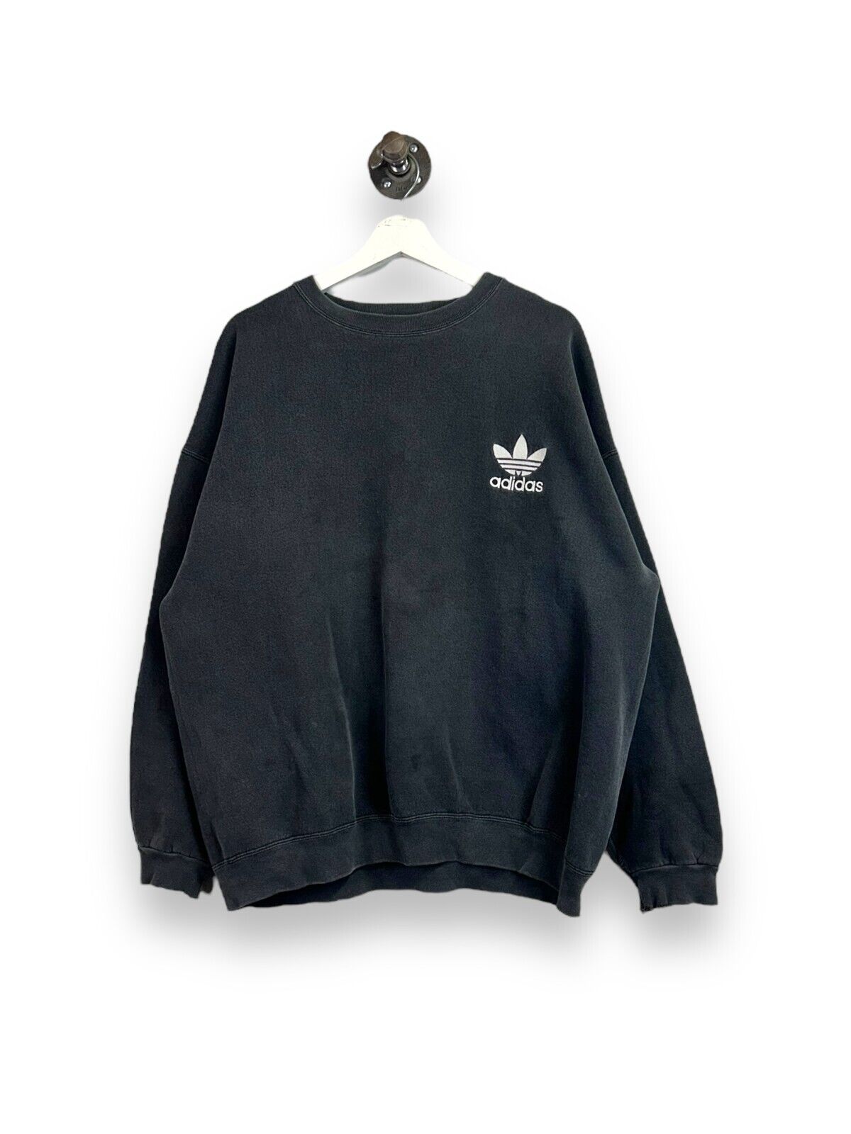 Vintage 90s Adidas Embroidered Trefoil Crewneck Sweatshirt Size XL Black