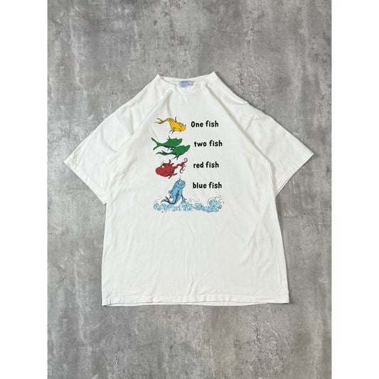 Vintage 90s Dr Suess One Fish Two Fish Red Fish Blue Fish Graphic T-Shirt Sz XL