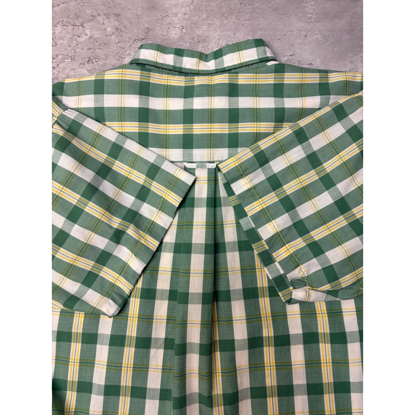 Vintage Sun River Single Pocket Plaid Short Sleeve Cropped Button Up Shirt Sz XL