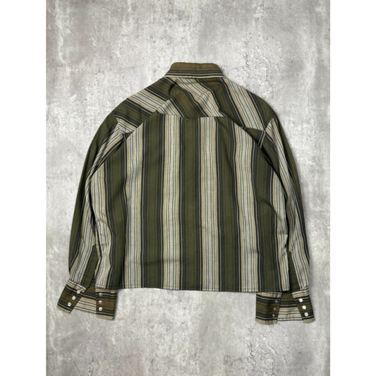 Vintage 90s Key Striped Long Sleeve Reworked Cropped Button Up Shirt Size Large