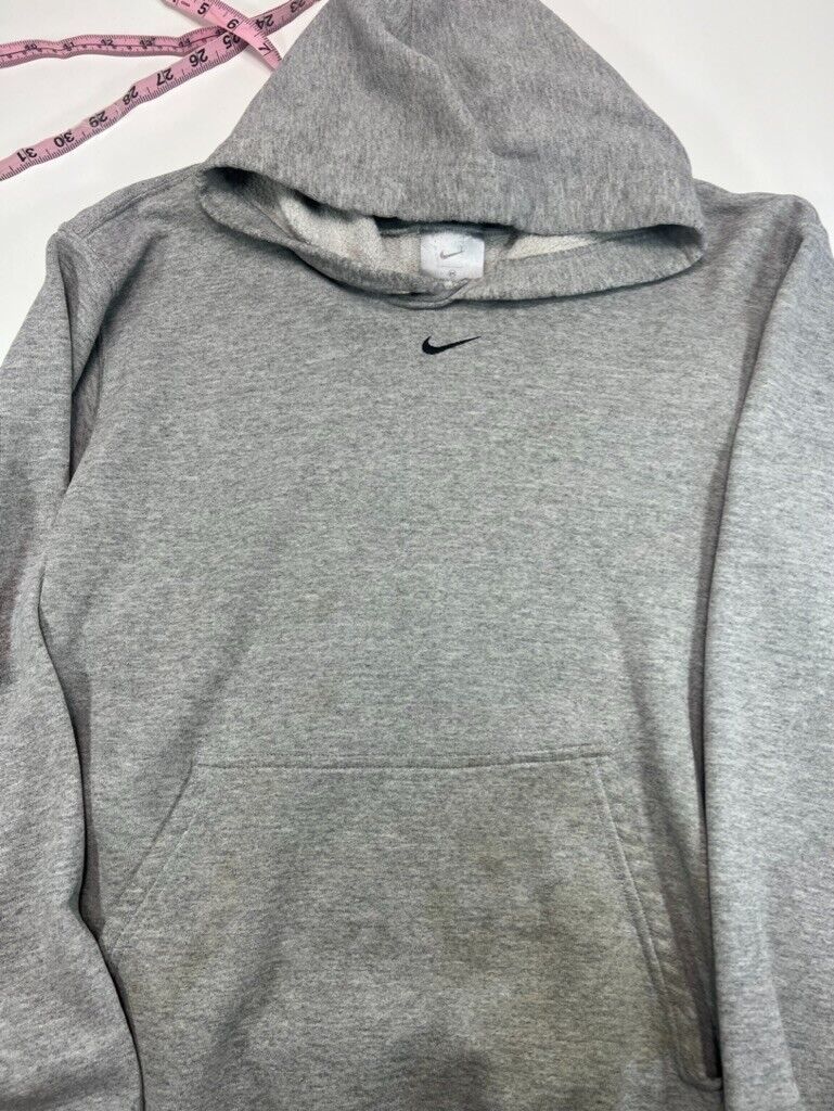 Vintage Y2K Nike Embroidered Middle Swoosh Hooded Sweatshirt Size Medium Gray