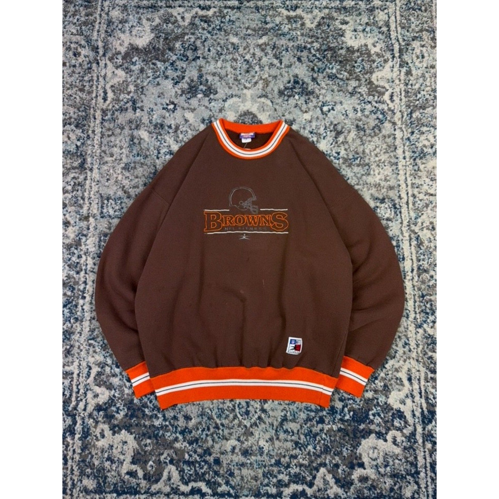 Vintage 90s Cleveland Browns NFL Fitness Embroidered Helmet Sweatshirt Sz XL