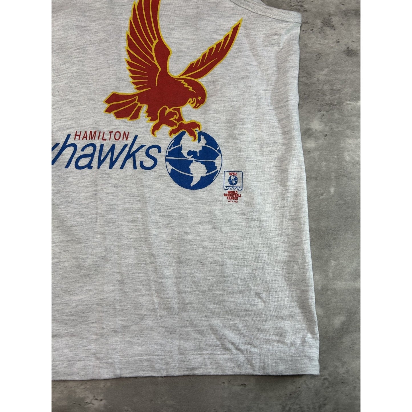 Vintage 1992 Hamilton Skyhawks Basketball Graphic Sleeveless T-Shirt Size Small