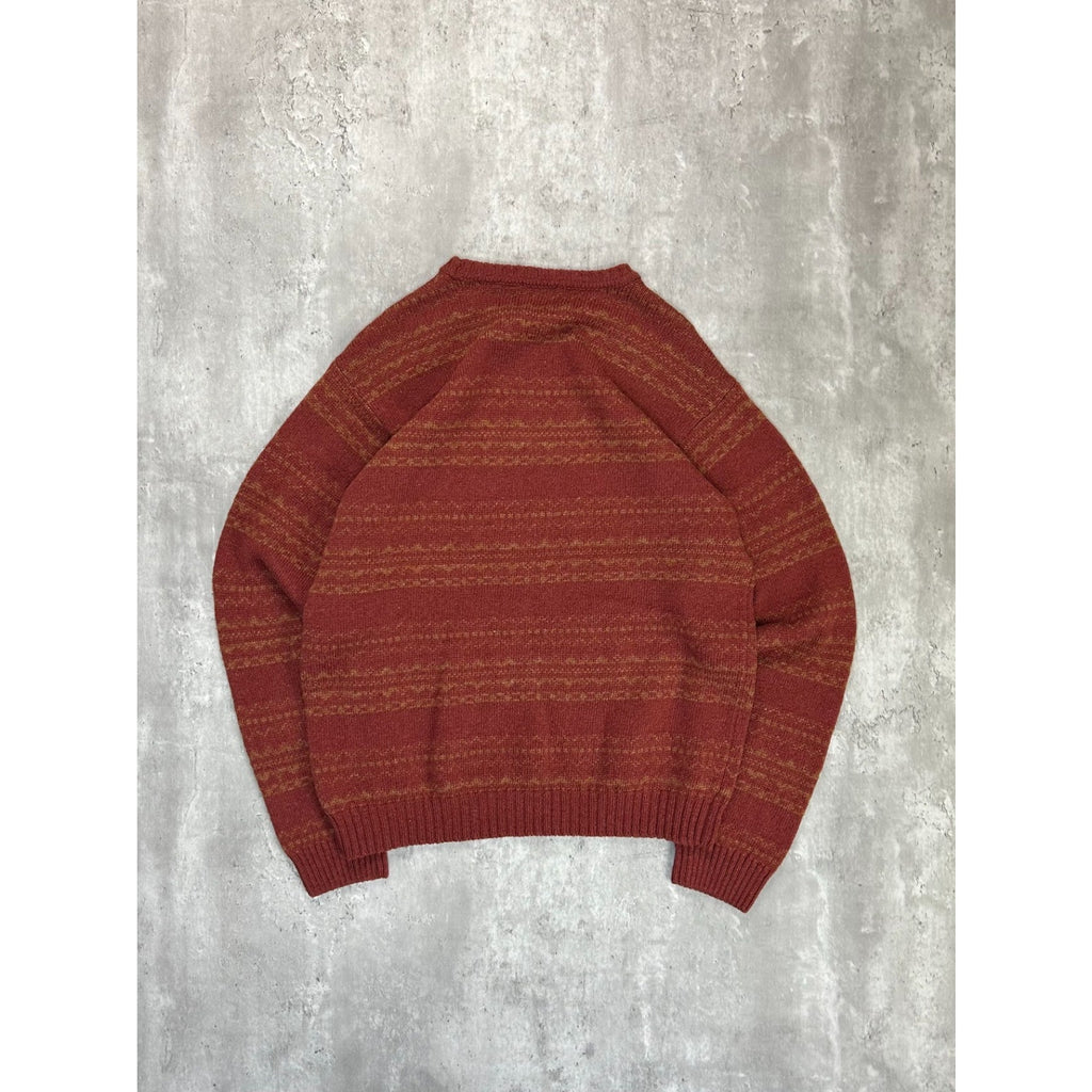 Vintage Izod Jeans Abstract Striped Pullover Knit Sweater Size Large Red