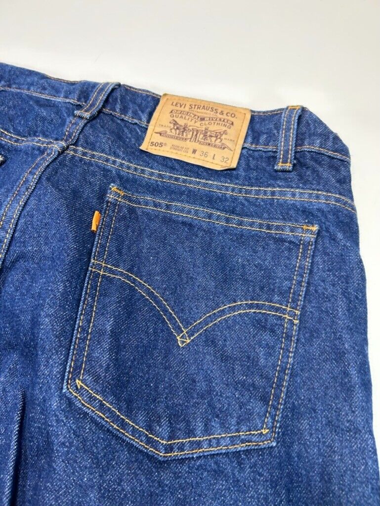 Vtg 90 Levis 505 Orange Tab Regular Fit Straight Leg Dark Wash Denim Pants Sz 36