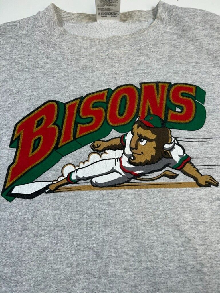 Vintage 90s Buffalo Bisons MiLB Graphic Baseball Sweatshirt Size 2XL Gray