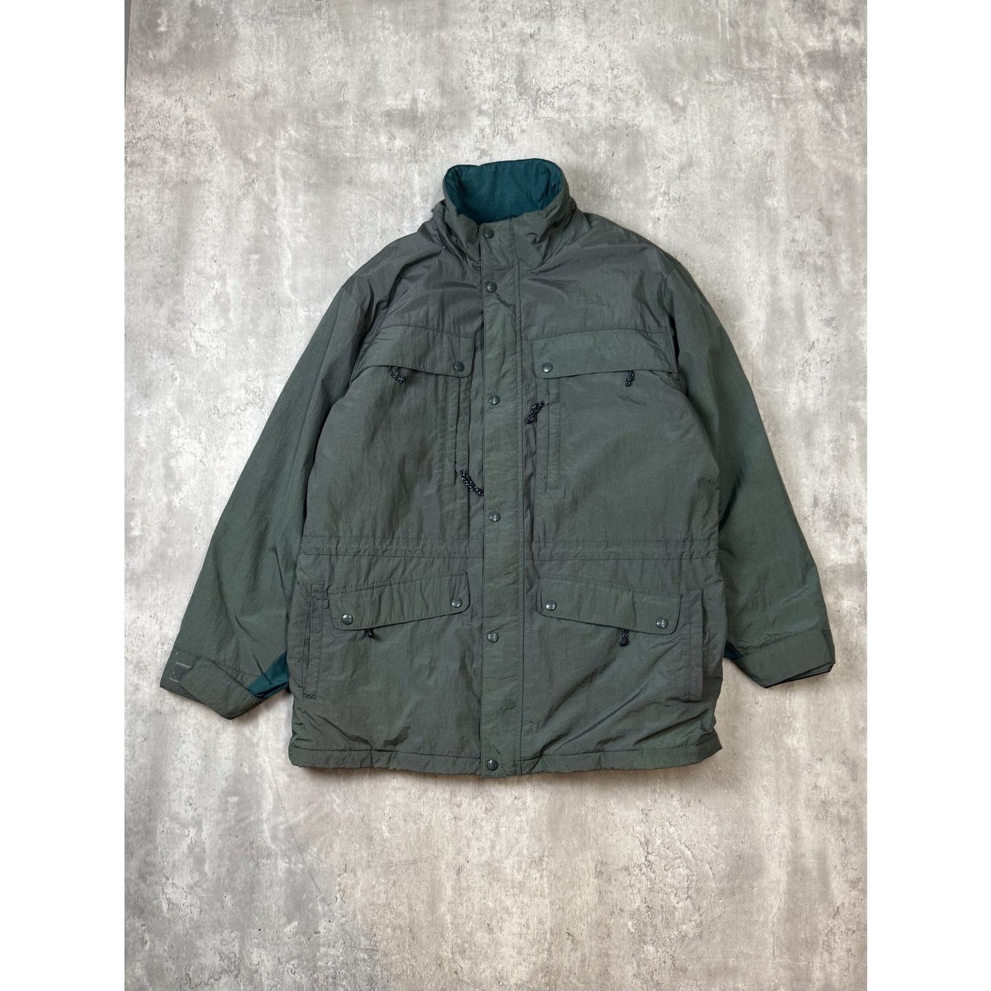 Vintage 80s/90s L.L. Bean Blanket Lined Nylon Long Jacket Size LT Green