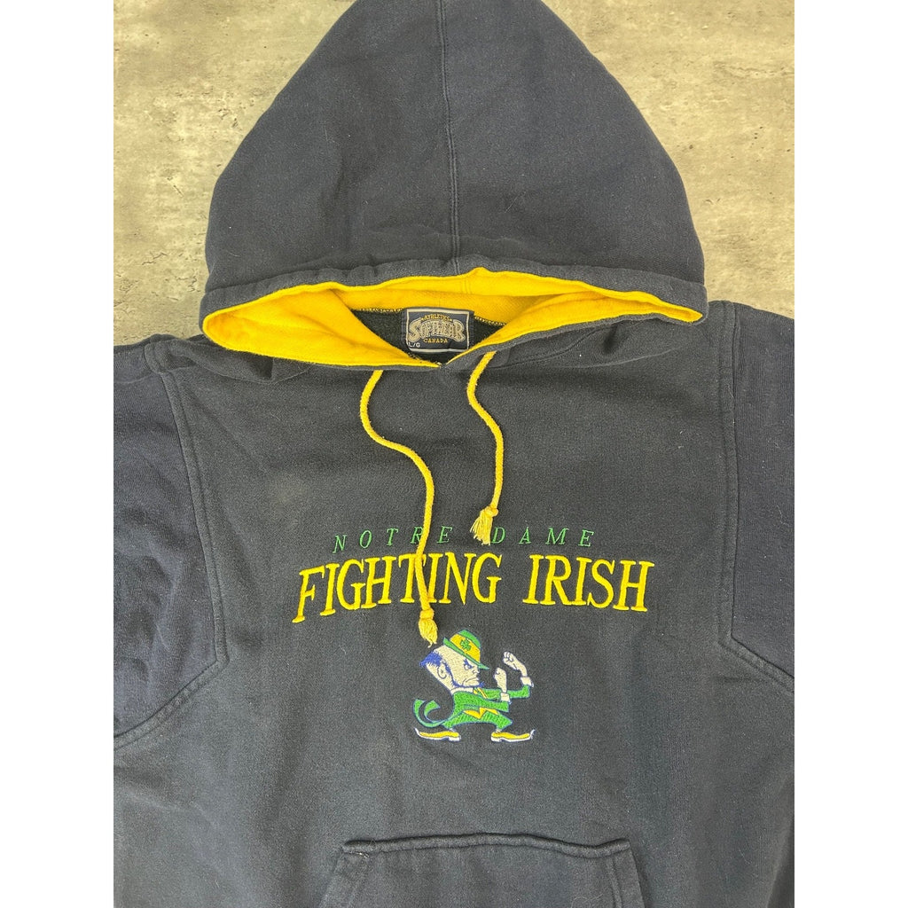 Vintage 90s Notre Dame Fighting Irish NCAA Embroidered Hooded Sweatshirt Large