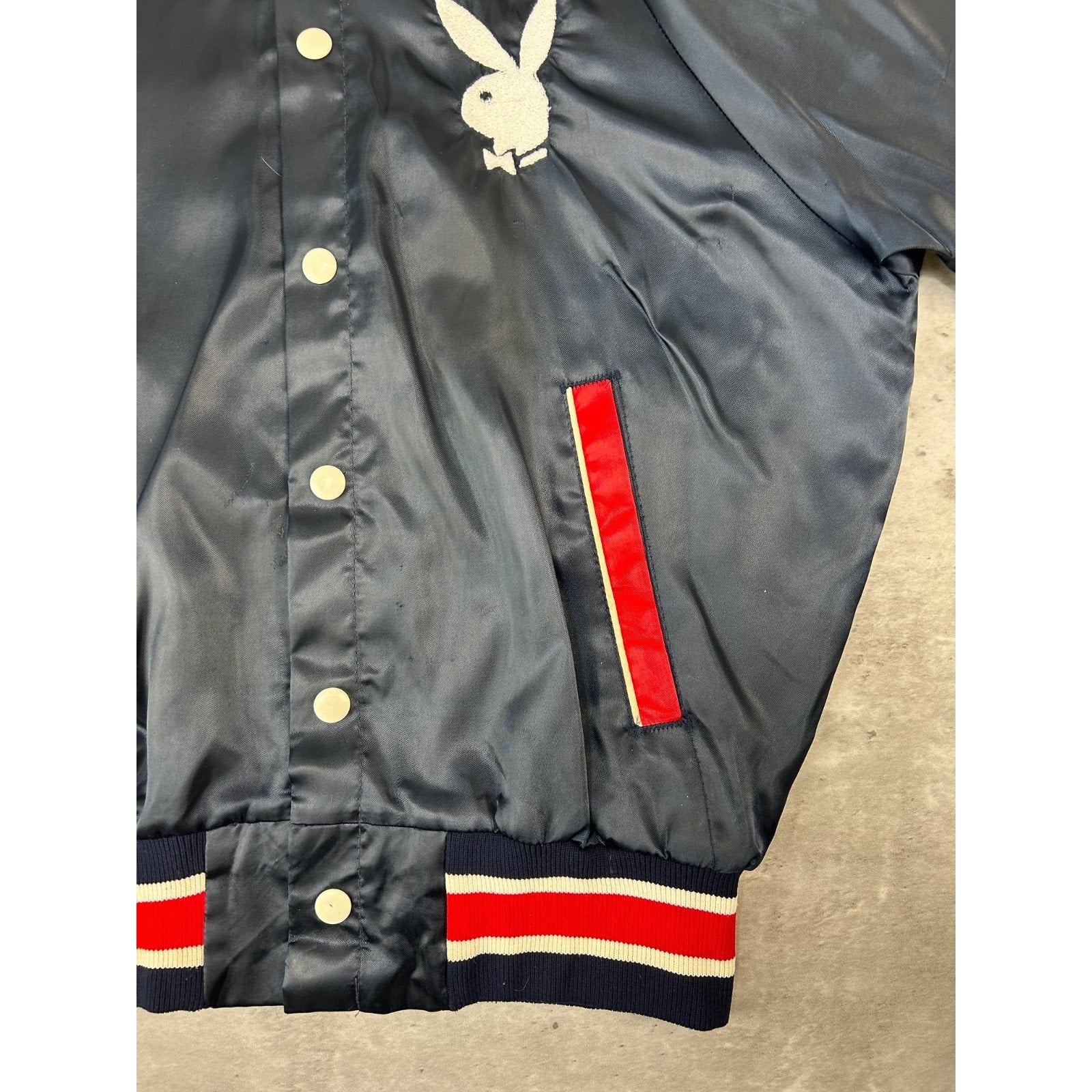 Vintage 80s Playboy Embroidered Logo Satin Bomber Jacket Size Small
