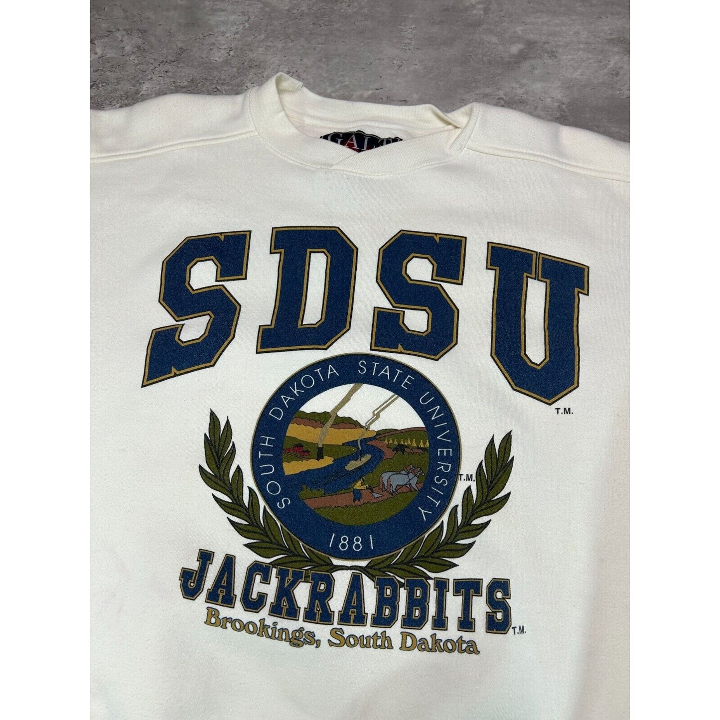 Vintage 90s SDSU Jackrabbits NCAA Collegiate Crest Graphic Sweatshirt Size Large