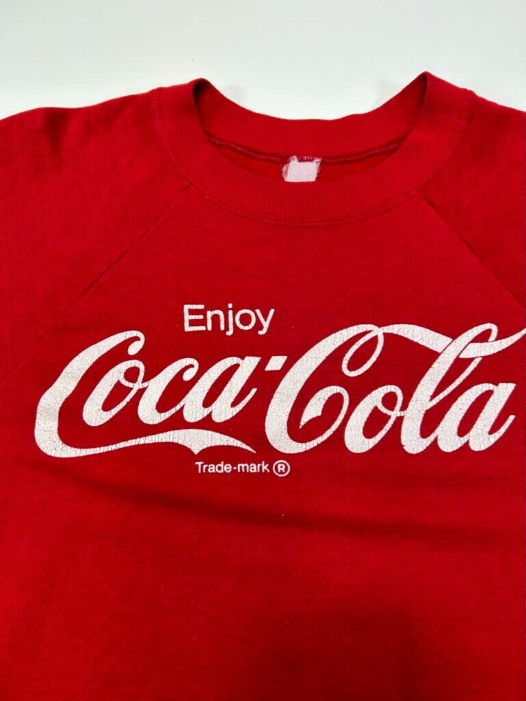 Vintage 80s Coca Cola Script Spellout Crewneck Sweatshirt Size Large Red