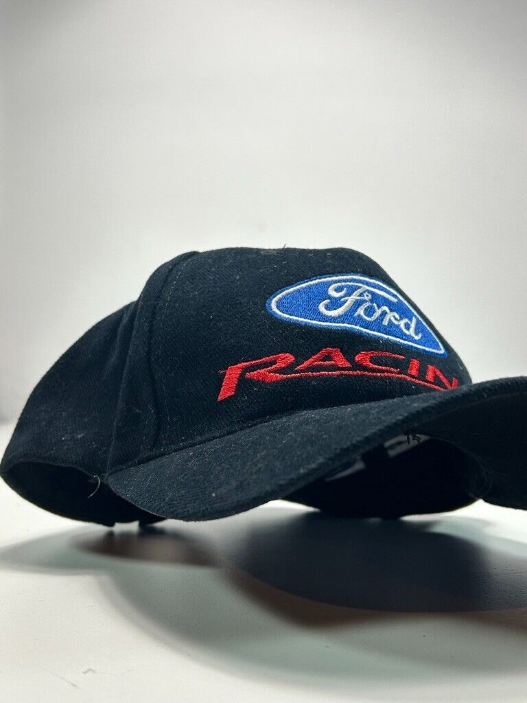 Vintage Ford Racing Nascar Embroidered Spell Out Strapback Hat OSFA Black