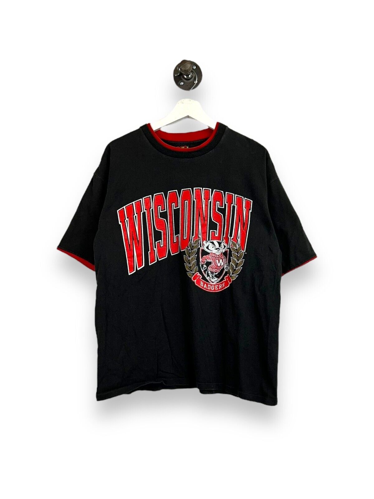 Vintage 90s Wisconsin Badgers NCAA Collegiate Spell Out Graphic T-Shirt Sz Large