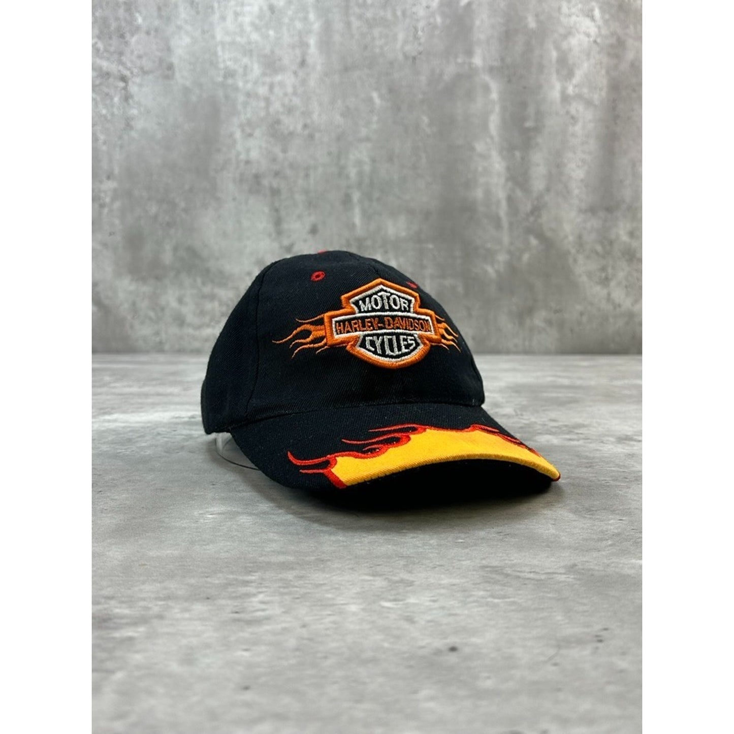 Vintage 2000s Harley Davidson Embroidered Flame Logo Strapback Hat OSFA