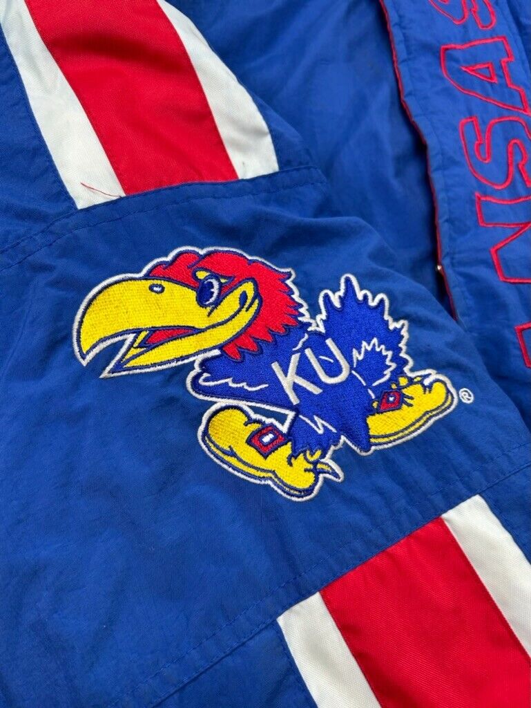 Vintage 90s Kansas Jayhawks NCAA Insulated Full Zip Starter Jacket Size XL Blue