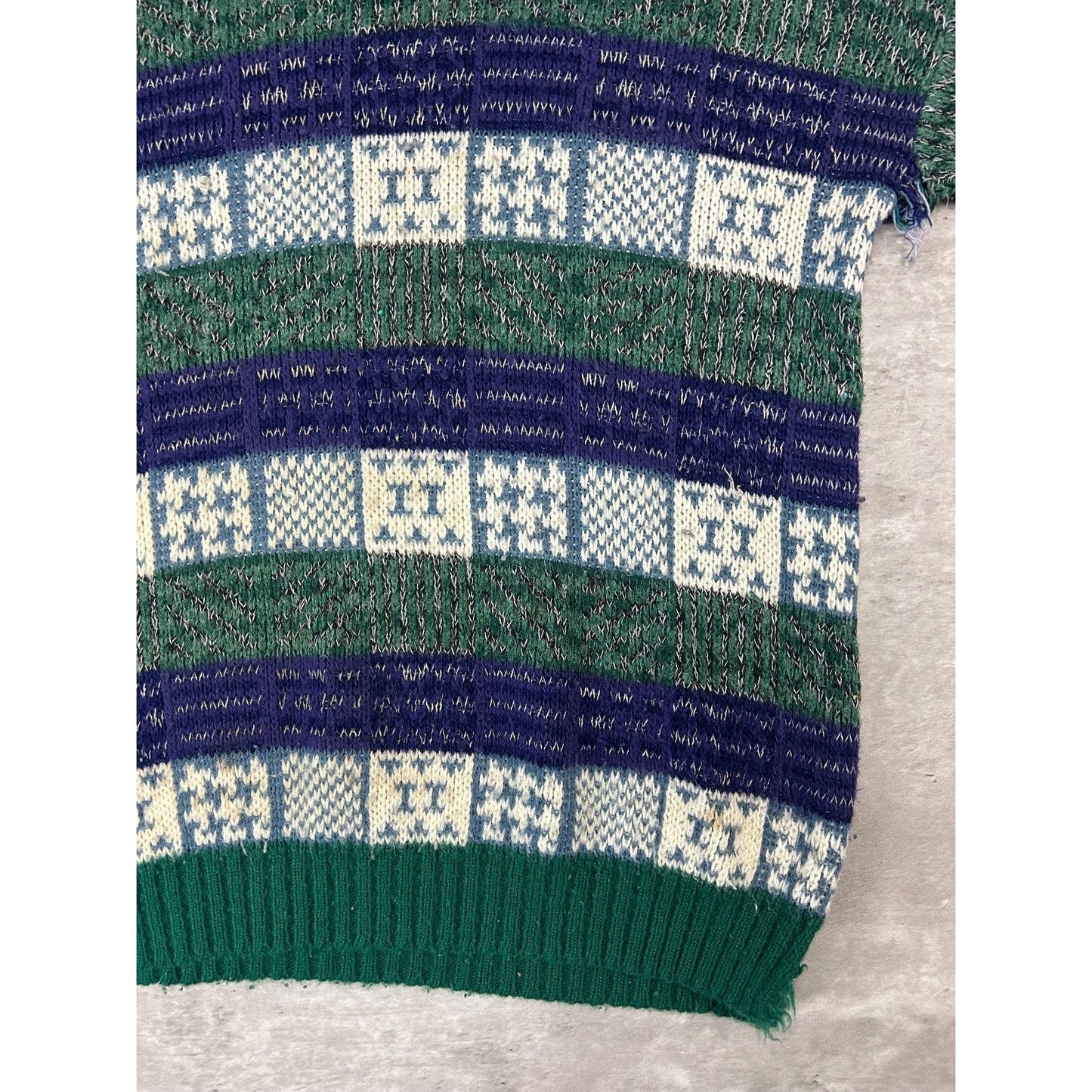 Vintage 90s Checkered Striped Print Pullover Knit Sweater Size Large