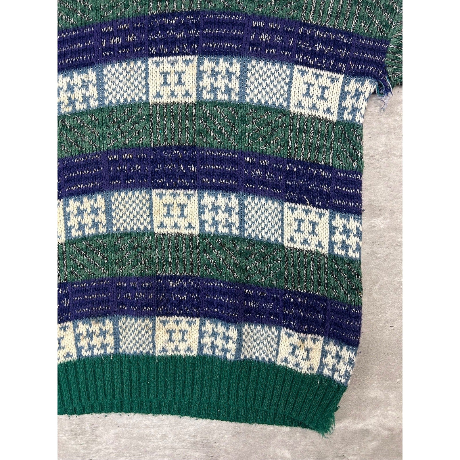 Vintage 90s Checkered Striped Print Pullover Knit Sweater Size Large