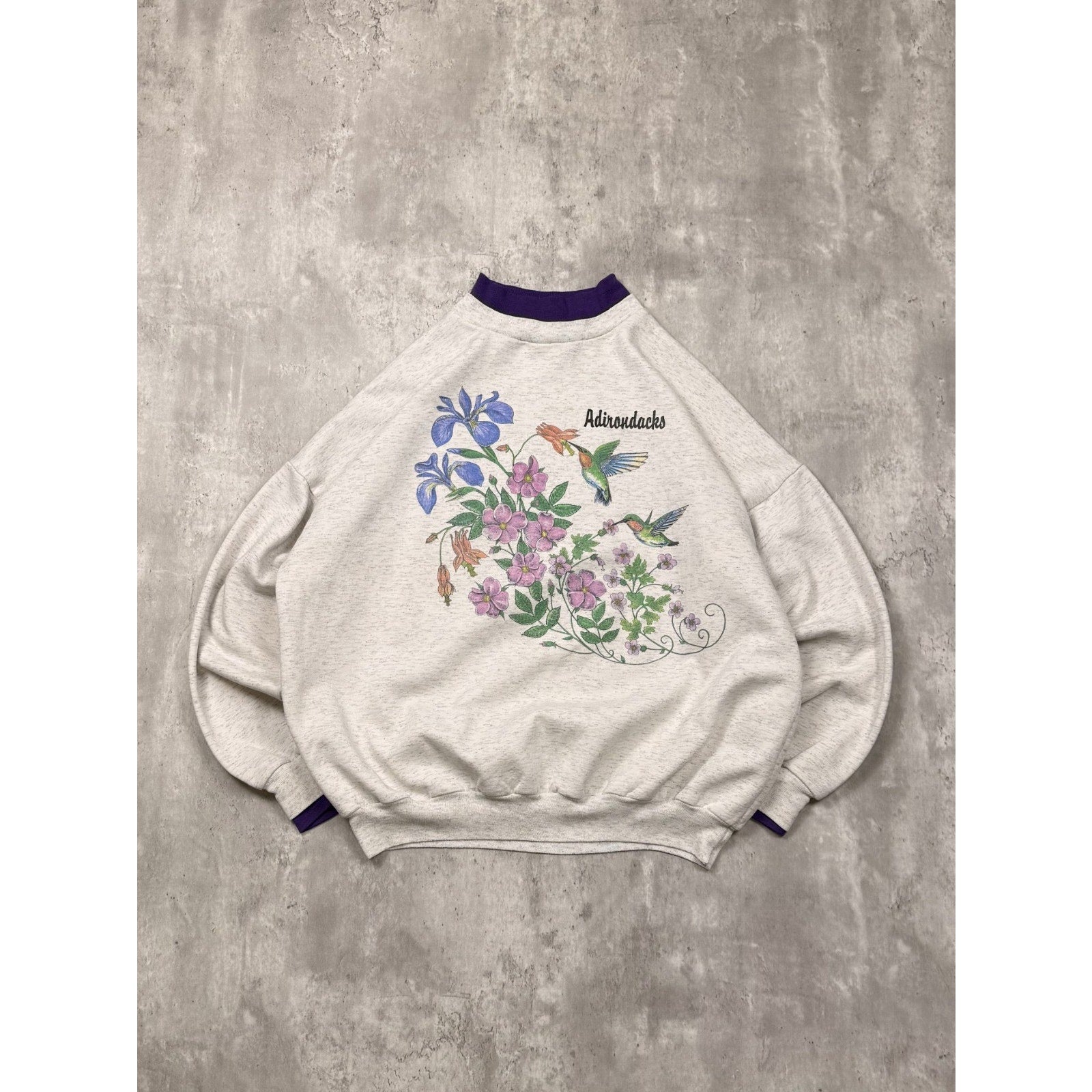 Vintage Adirondacks Hummingbird Nature Graphic Sweatshirt Size Large