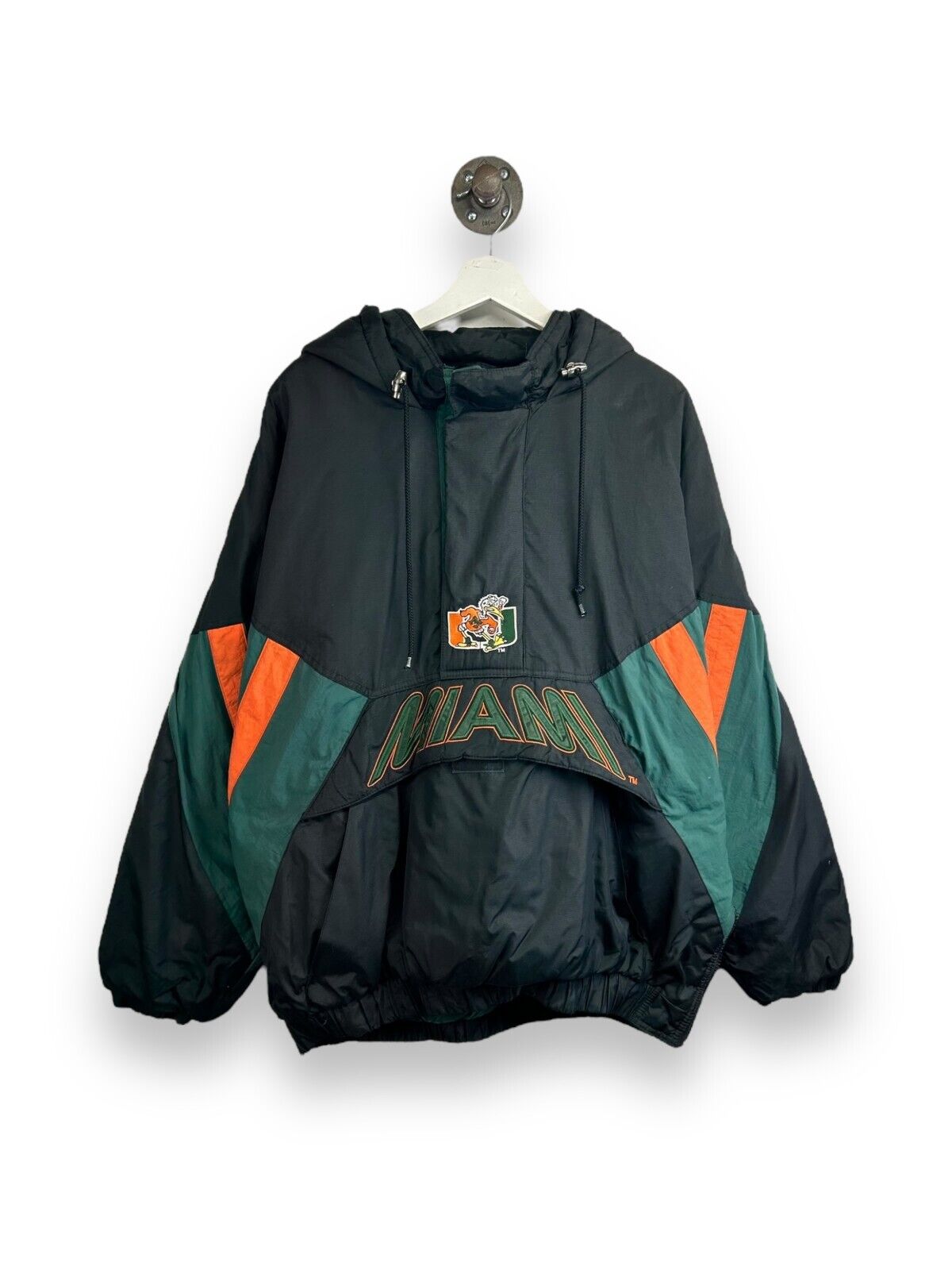 Vintage 90s Miami Hurricanes NCAA Insulated 1/2 Zip Starter Jacket Size XL Black