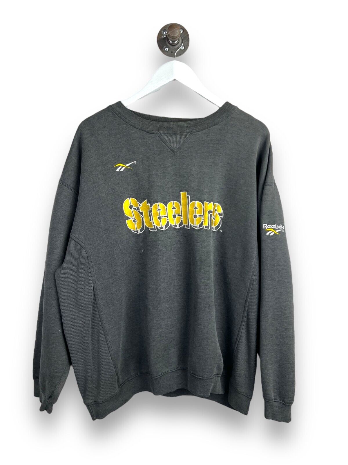 Vintage Pittsburgh Steelers NFL Embroidered Spellout Reebok Sweatshirt Sz Large