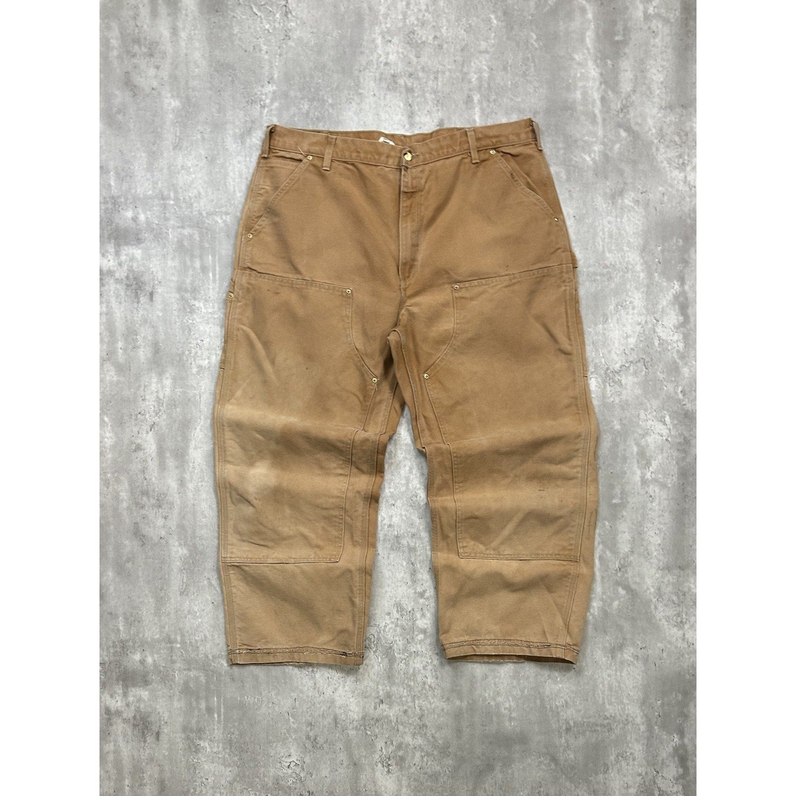Vintage Carhartt Canvas Workwear Double Knee Carpenter Beige Pants Size 40