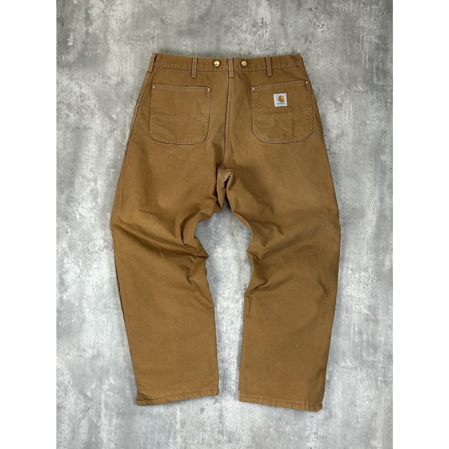 Vintage 90s Carhartt Quilted Lined Canvas Riveted Workwear Pants Size 38 Beige