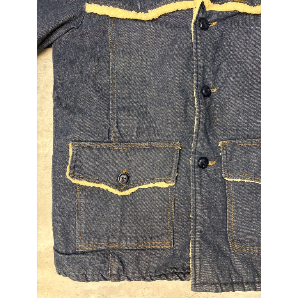 Vintage 1960s Sears Roebucks Dark Wash Denim Sherpa Collar Jacket Size Large