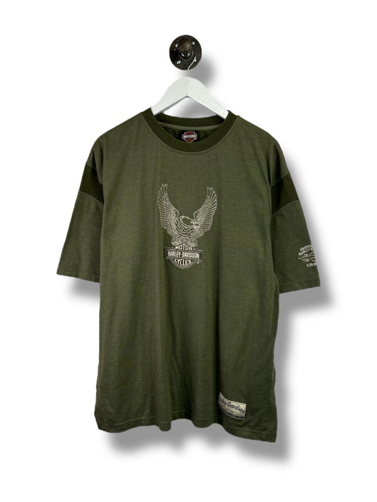 Harley Davidson Motorcycles Embroidered Eagle Graphic T-Shirt Size XL Green