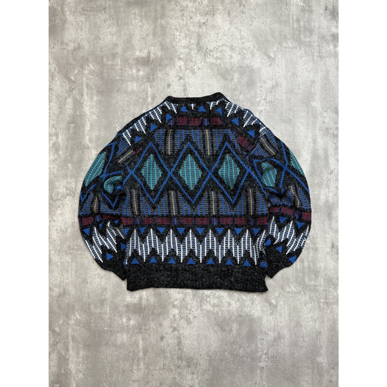 Vintage 80s/90s Scandia Geometric Stripe Print Pullover Knit Sweater Size Large
