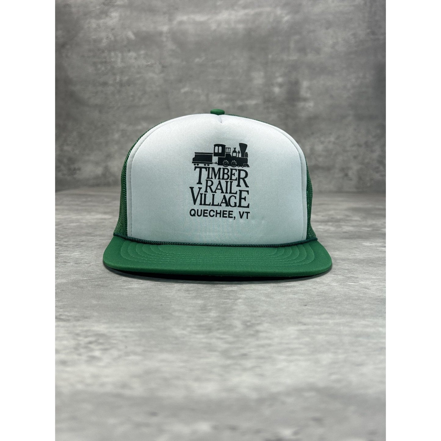 Vintage 80s Timber Trail Village Destination Spellout Trucker Snapback Hat OSFA