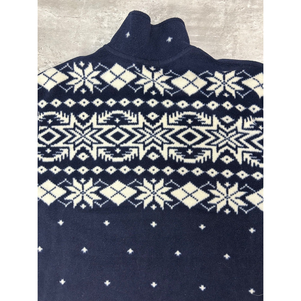 Vintage 90s Snowflake Abstract Striped 1/4 Zip Fleece Sweatshirt Size Large